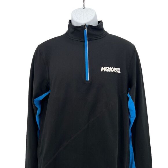 Hoka One One Rabbit Men's 1/4 Zip Jacket Medium Black Blue Pullover Long Sleeve - Picture 3 of 13